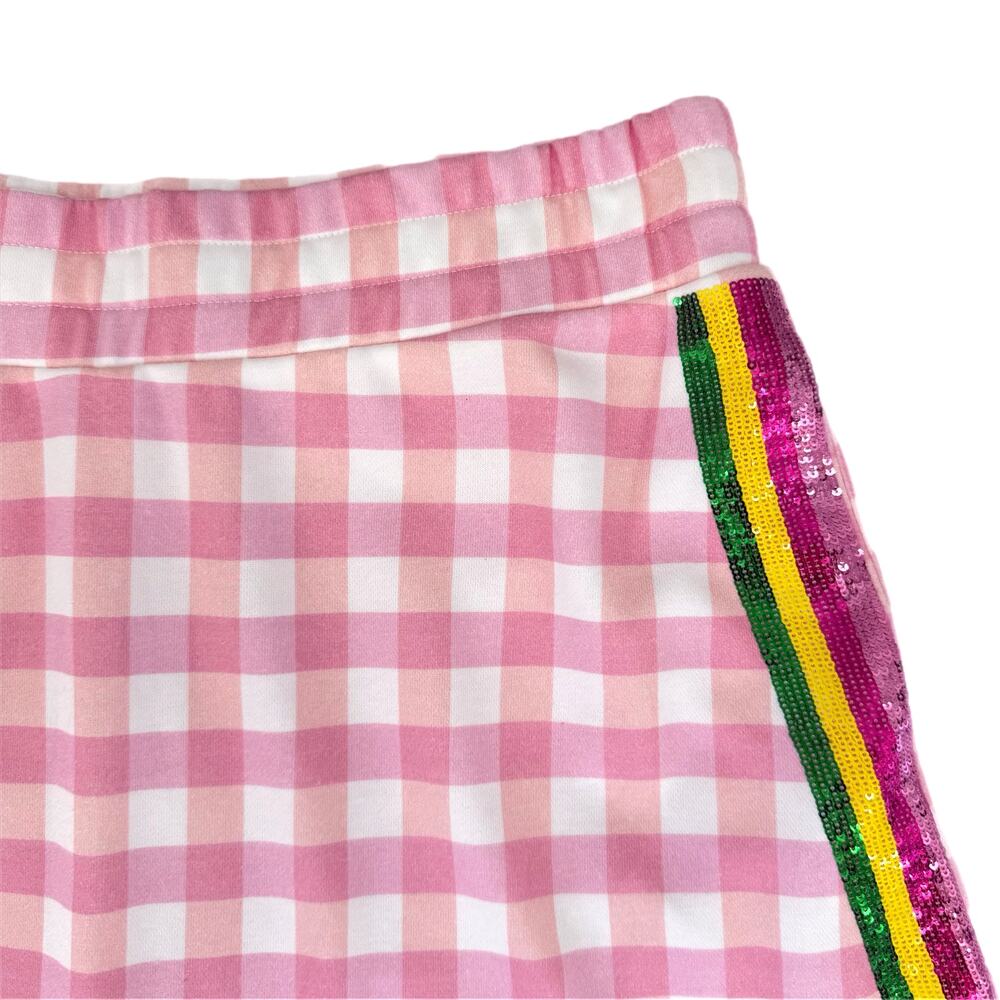 Brianna Cannon NEW Pink White Gingham Pull On Lined Sequin Side Stripe Skort - Picture 5 of 10